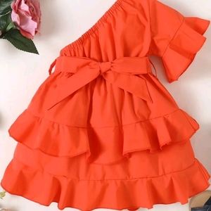 Baby girl one Shoulder Belted layered Dress